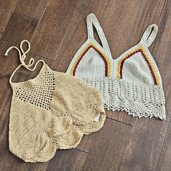 Cotton On Tops - Crochet Knit Crop Tops (Set of 2) Elli White & Cotton On - Size Small {boho}